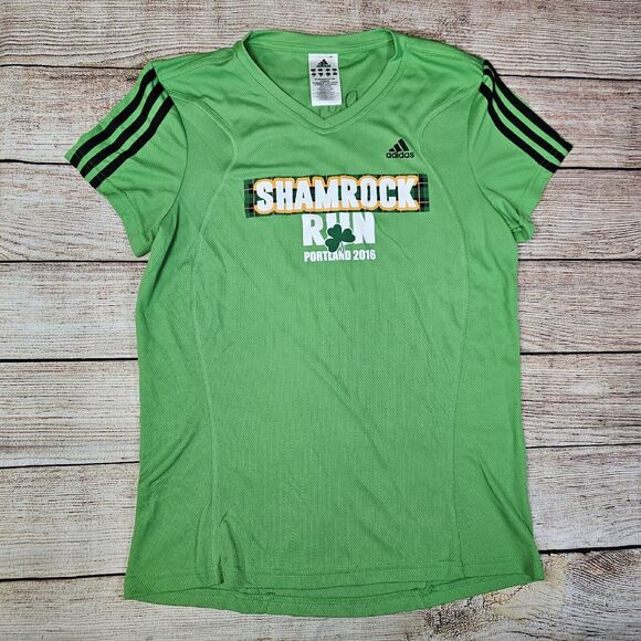 ADIDAS CLIMALITE Youth Shamrock Run 2016 Mesh Green Tee Shirt Size 16 - Picture 1 of 6